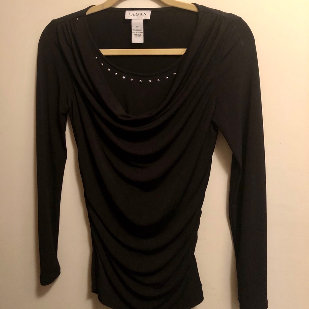 Black embellished cowl top